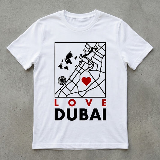 FMstyles - Love Dubai Map Graphic T-Shirt – Premium 100% Cotton White Round Neck Tee