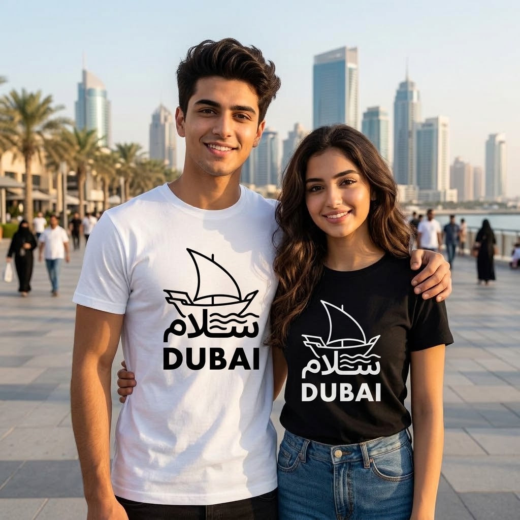 FMstyles - Premium 100% Cotton White Round Neck Unisex T-Shirt – Dubai Dhow Graphic Print