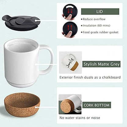 Personalized Cork Base Premium White Mug with Lid