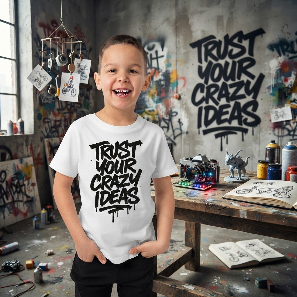 Trust your crazy Ideas - Typography Quote Printed Cotton Kids Unisex T-Shirt
