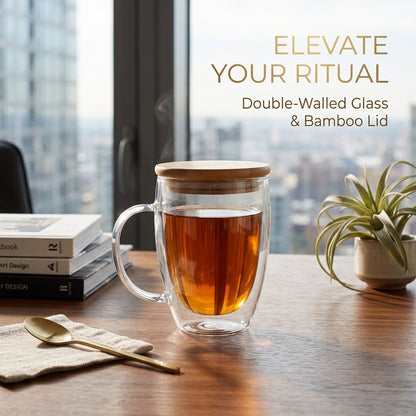 Personalized Double Wall Clear Glass Mug with Bamboo Lid - 320 ml