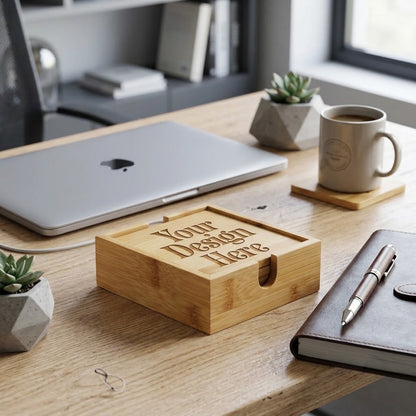 Personalized 4 Pcs Bamboo Tea Coasters Sets with Case