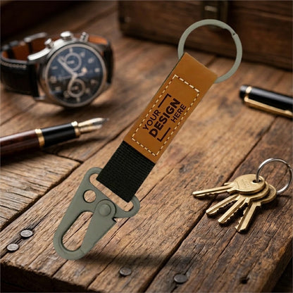 Personalized Laserable PU Leather Keychains with Sling Snap Hook (Brown)