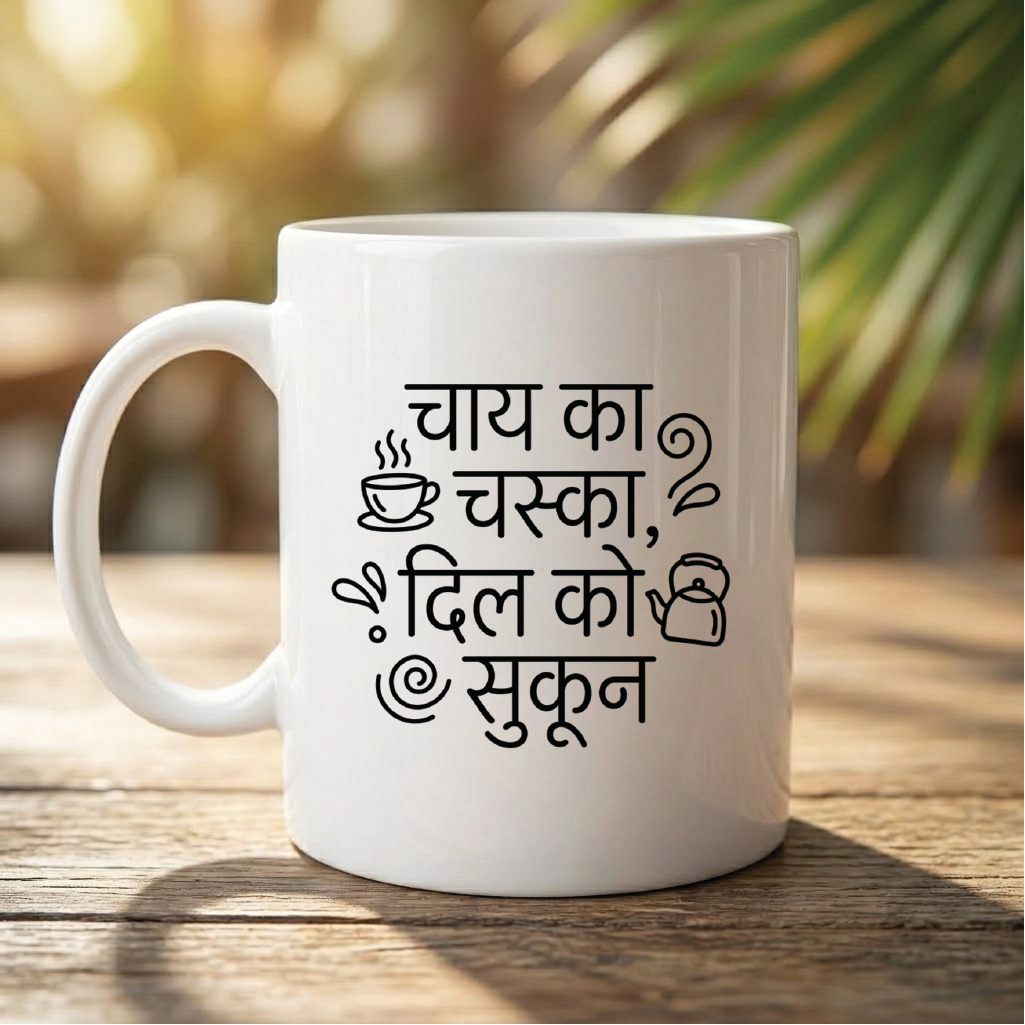 MG1106	"चाय का चस्का, दिल को सुकून।" (Addicted to tea, peaceful at heart.) - Quote Printed Premium Coffee Mugs & Cups (5 Options)