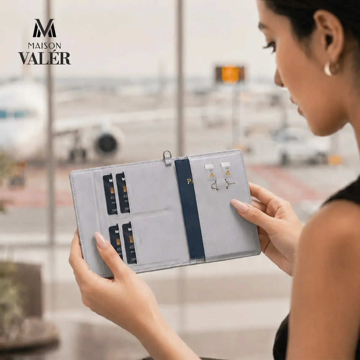 Personalized - Premium Leather Travel Wallet & Passport Holder Gray