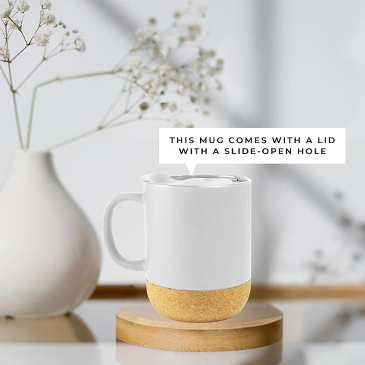 Personalized Cork Base Premium White Mug with Lid