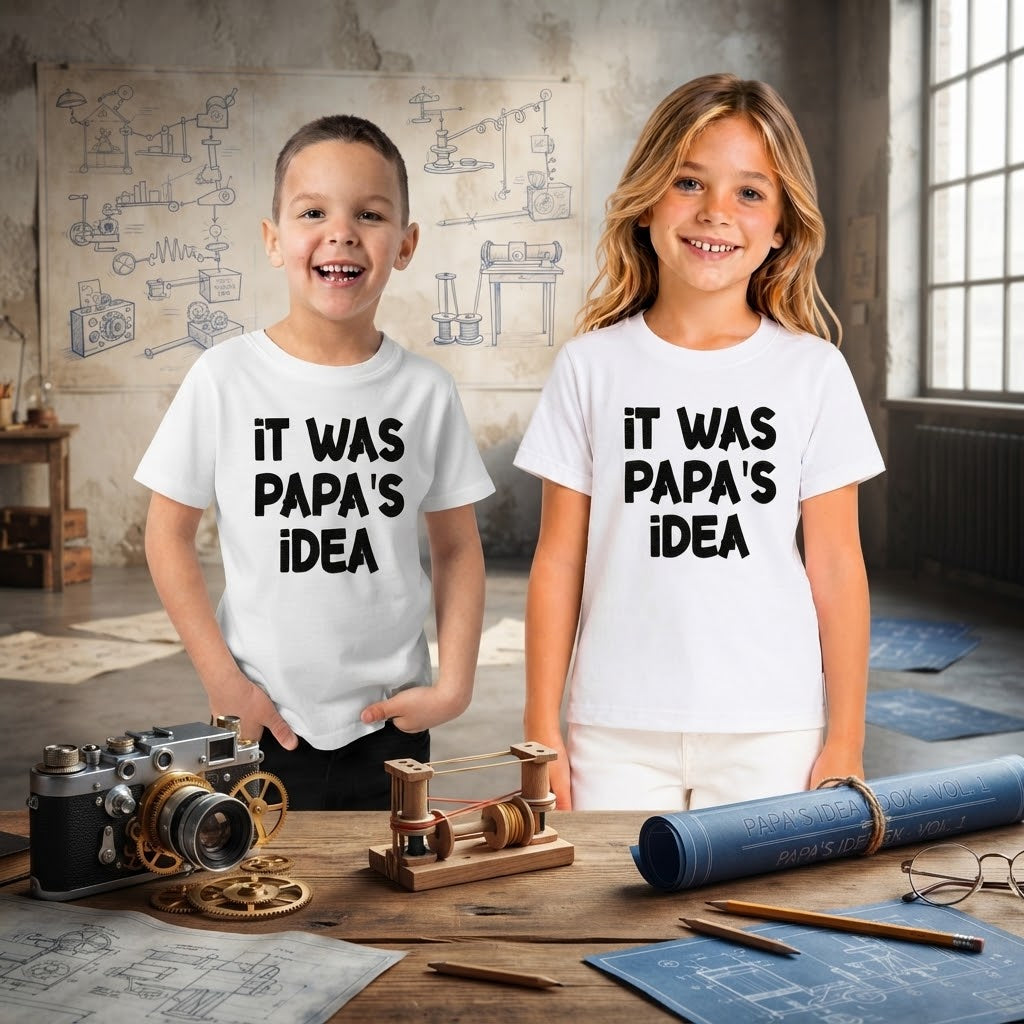 It was Papa's Idear - Typography Quote Printed Cotton Unisex T-Shirt