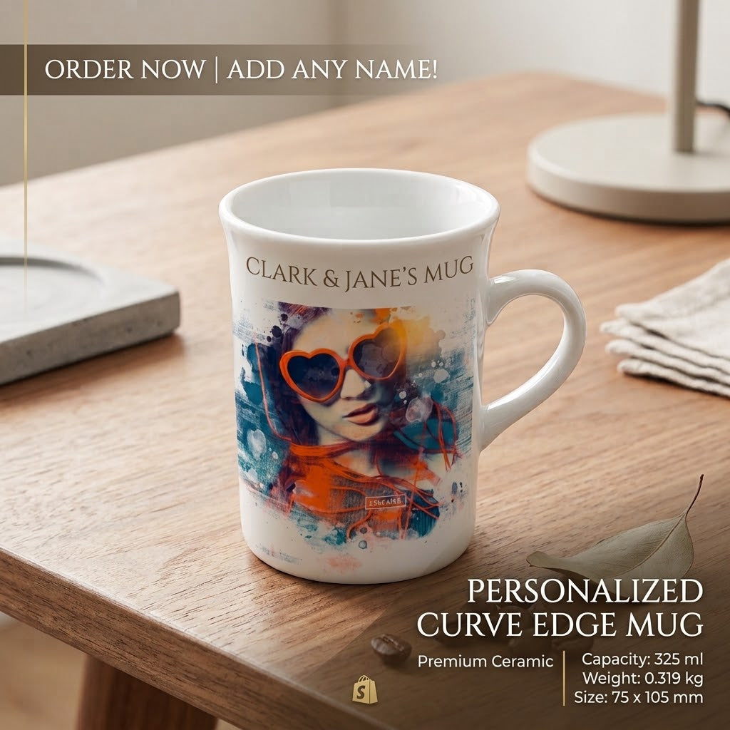 Personalized Curve Edge White Ceramic Mug