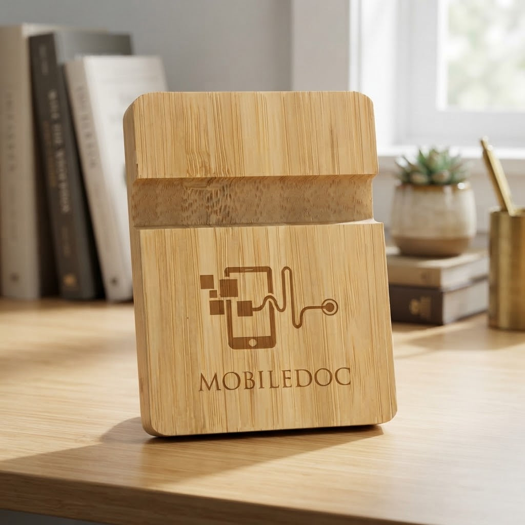 Personalized Eco-Friendly Dual-Slot Bamboo Phone Stand (Laser Engraved)