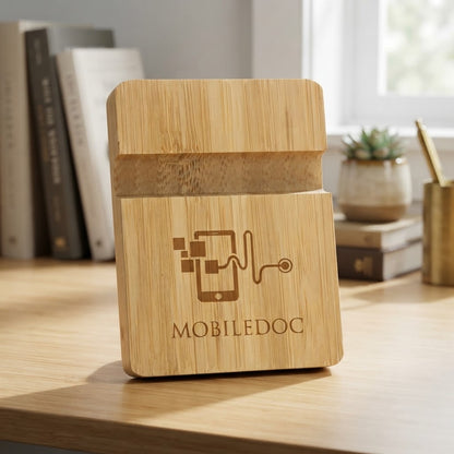 Personalized Eco-Friendly Dual-Slot Bamboo Phone Stand (Laser Engraved)