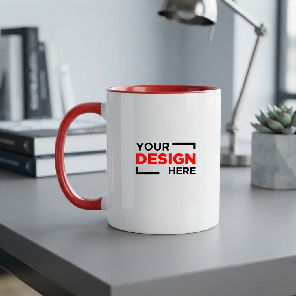 Personalized Red Inner & Rim Color Mug – Customizable Coffee & Tea Mug
