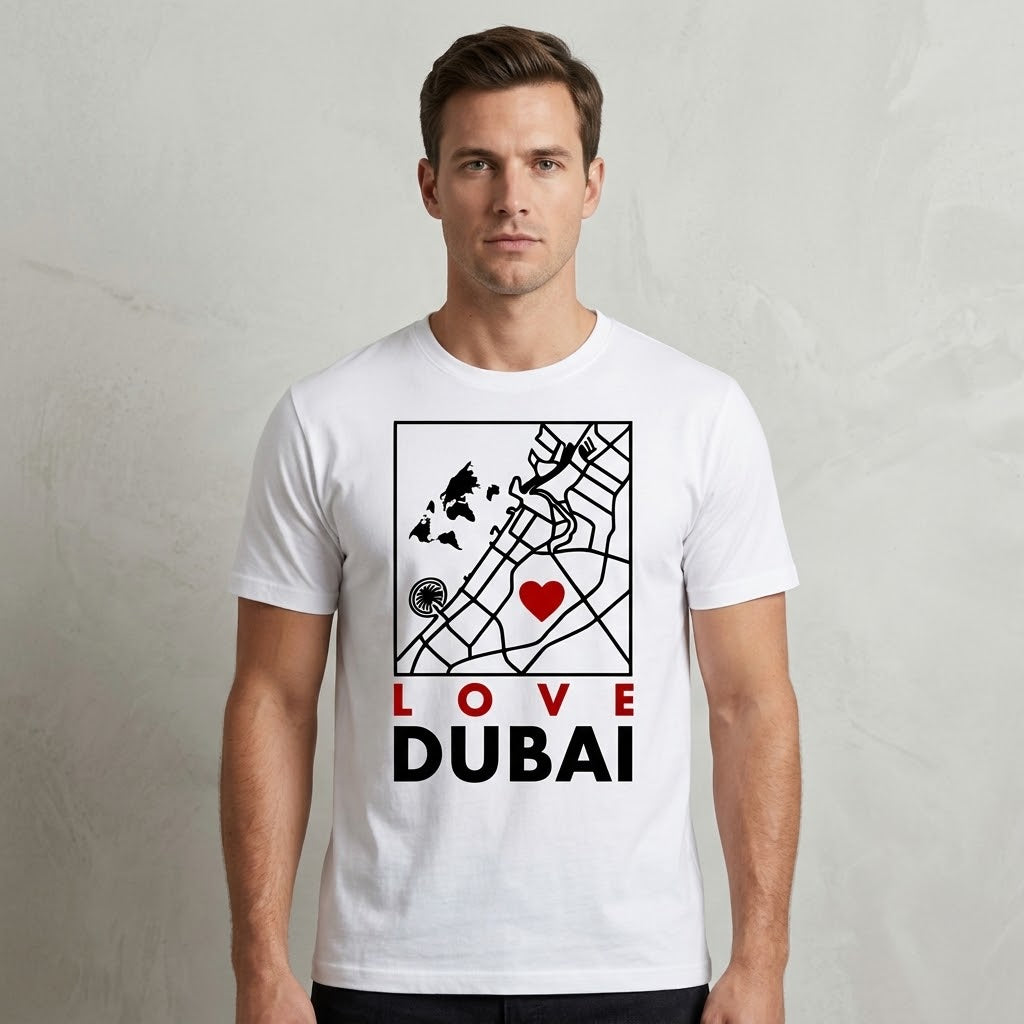 FMstyles - Love Dubai Map Graphic T-Shirt – Premium 100% Cotton White Round Neck Tee