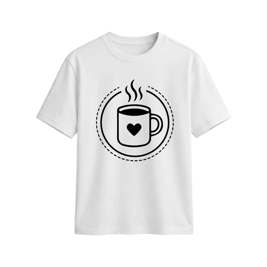 Heart Coffee Cup Graphic Print Casual Short-Sleeve Unisex T-Shirt
