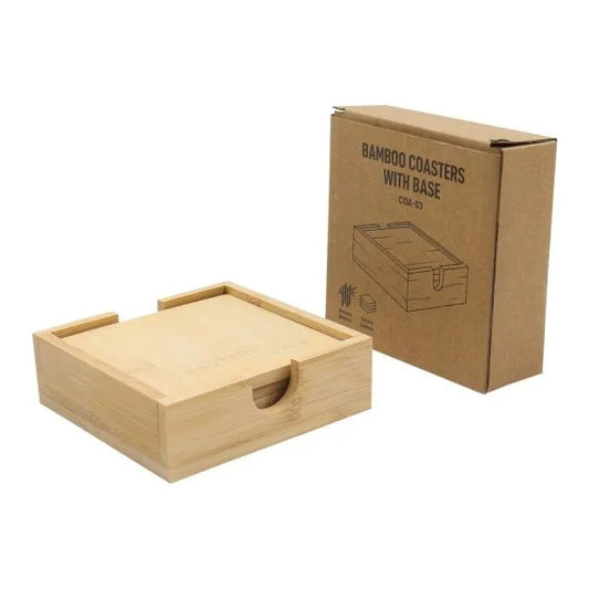 Personalized 4 Pcs Bamboo Tea Coasters Sets with Case