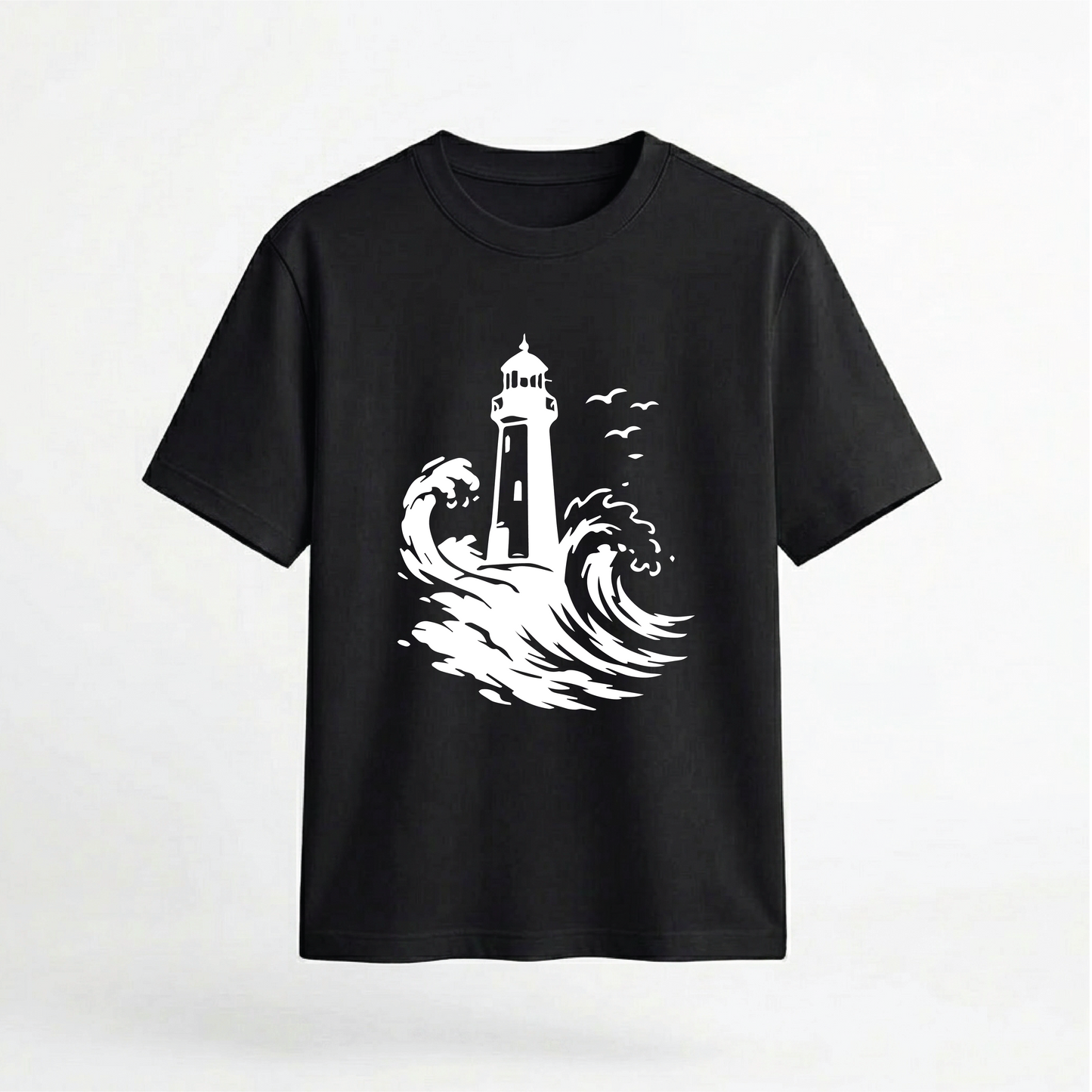 Lighthouse and Ocean Waves Graphic 100% Cotton Unisex T-Shirt