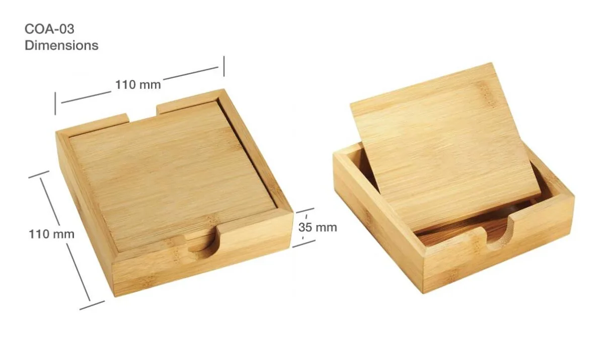 Personalized 4 Pcs Bamboo Tea Coasters Sets with Case