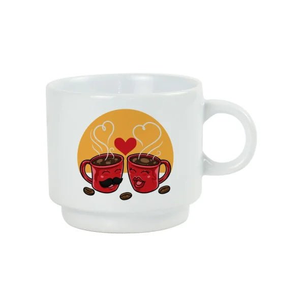 Personalized 4-Piece Ceramic Coffee Cups Set with Silver Metal Rack (295 ml / 10 oz)