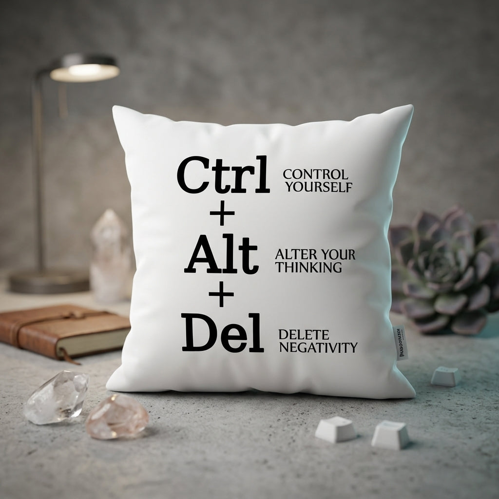 FMstyles - ctrl + alt + delete design Printed Premium White Polyester Quote Cushion Cover (40 x 40 cm) – Decorative Throw Pillow