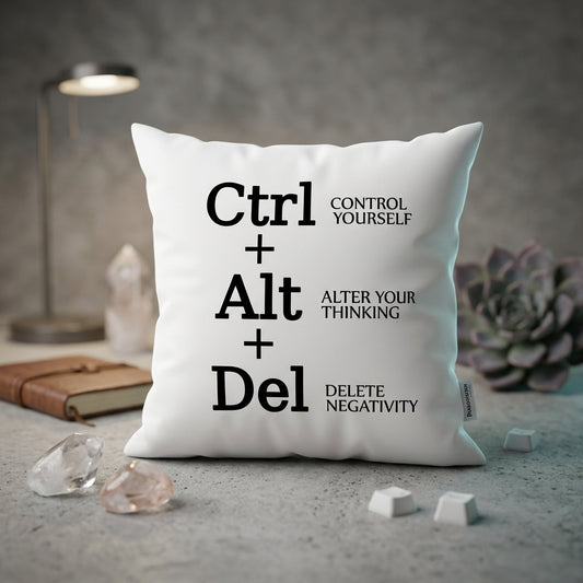 FMstyles - ctrl + alt + delete design Printed Premium White Polyester Quote Cushion Cover (40 x 40 cm) – Decorative Throw Pillow
