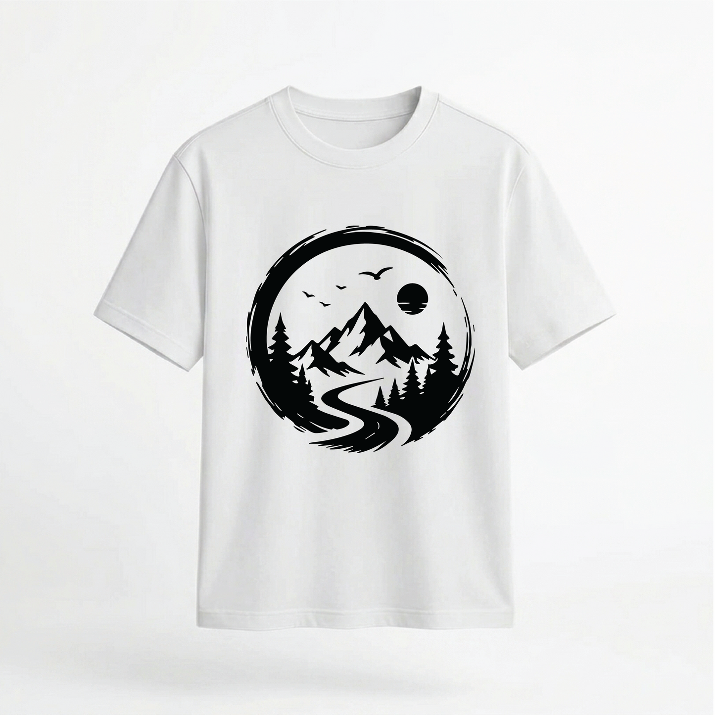 Mountain Landscape and River Graphic 100% Cotton Unisex T-Shirt
