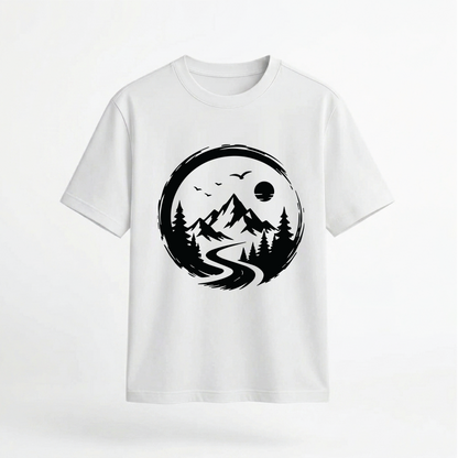Mountain Landscape and River Graphic 100% Cotton Unisex T-Shirt