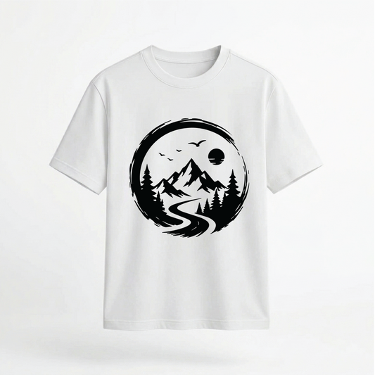 Mountain Landscape and River Graphic 100% Cotton Unisex T-Shirt