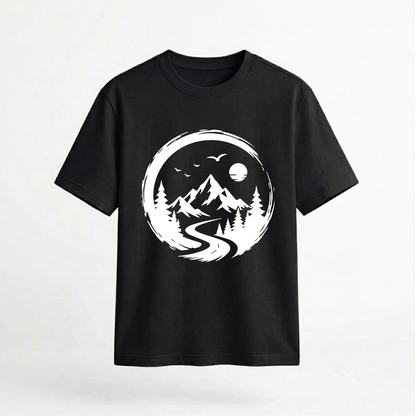 Mountain Landscape and River Graphic 100% Cotton Unisex T-Shirt