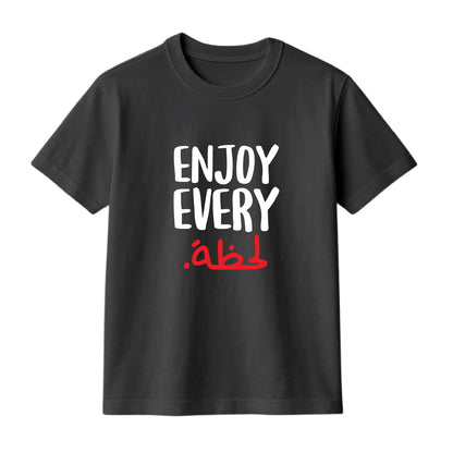 FMstyles Brand "Enjoy Every لحظة" Typography Classic 100% Cotton Round Neck Printed T-Shirt
