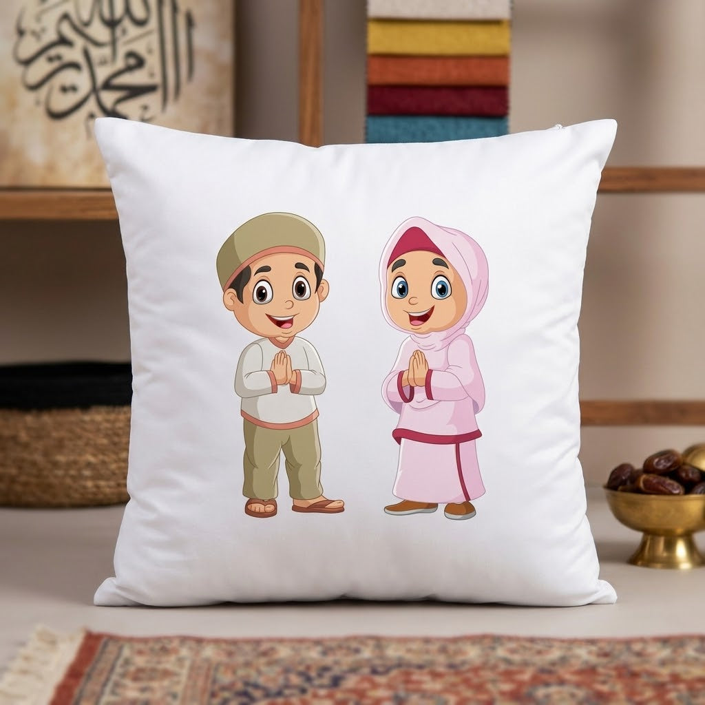 FMstyles - Ramadan Special Premium White Polyester Quote Cushion Cover (40 x 40 cm) – Decorative Throw Pillow