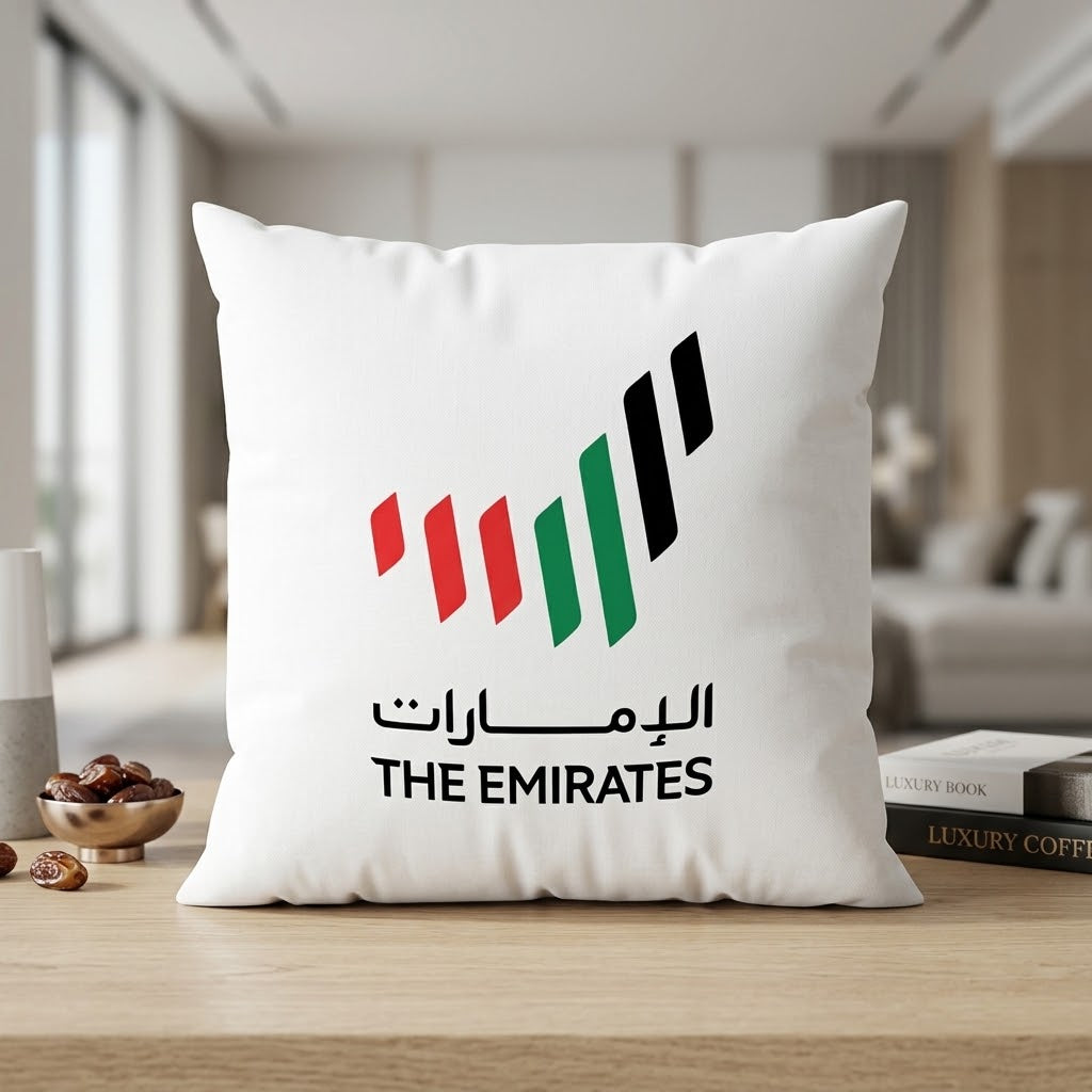 FMstyles - The Emirates Nation Logo Printed Premium White Polyester Quote Cushion Cover (40 x 40 cm) – Decorative Throw Pillow