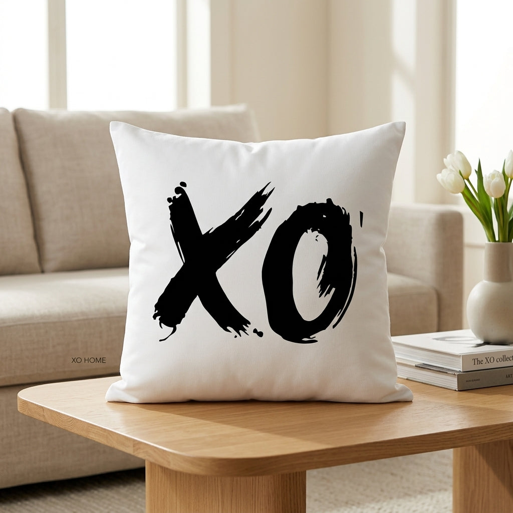 FMstyles - XO Logo - Premium White Polyester Quote Cushion Cover (40 x 40 cm) – Decorative Throw Pillow