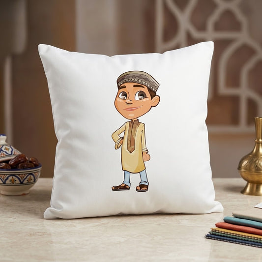 FMstyles - Akeem wise Arabic boy Printed Premium White Polyester Quote Cushion Cover (40 x 40 cm) – Decorative Throw Pillow