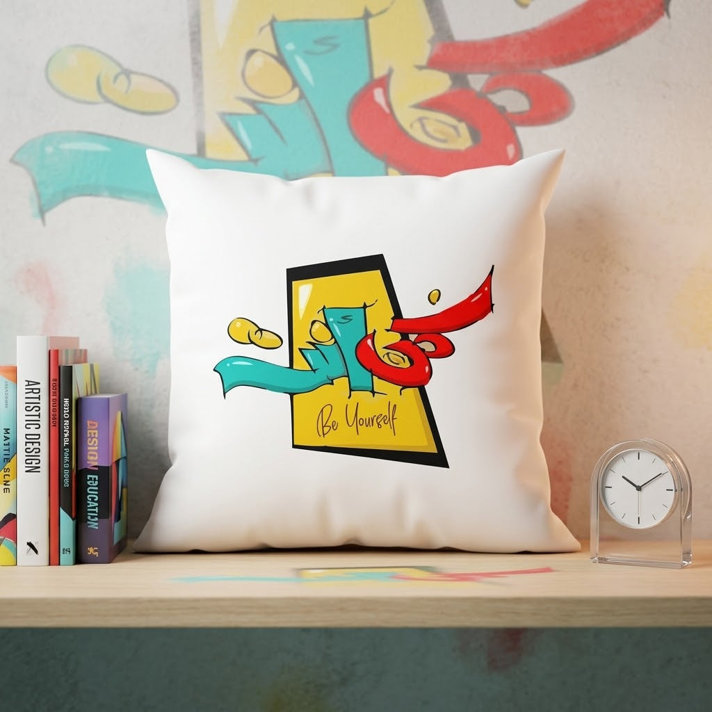 FMstyles Be yourself Arabic - Premium White Polyester Quote Cushion Cover (40 x 40 cm) – Decorative Throw Pillow