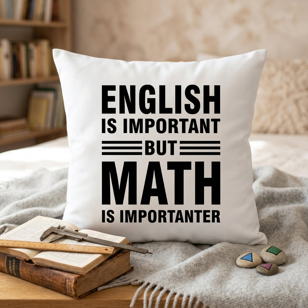 FMstyles Math is Importanter - Premium White Polyester Quote Cushion Cover (40 x 40 cm) – Decorative Throw Pillow