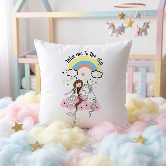 FMstyles Take me to the sky Unicorn - Premium White Polyester Quote Cushion Cover (40 x 40 cm) – Decorative Throw Pillow