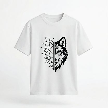 Geometric Half-Face Wolf Graphic 100% Cotton Unisex T-Shirt