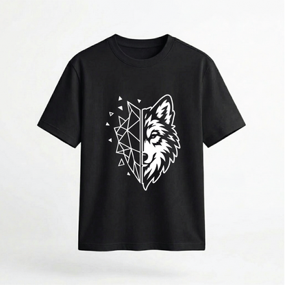 Geometric Half-Face Wolf Graphic 100% Cotton Unisex T-Shirt