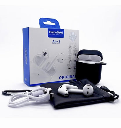 Haino Teko Air 2 Bluetooth Wireless Earphones, True Wireless Stereo Earbuds with Charging Case, Clear Sound, Smart Touch Control, Comfortable Fit for Android, iOS, Mobiles and Tablets – White