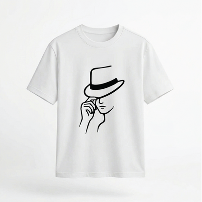 Minimalist Hat Tip Line Art Graphic 100% Cotton Unisex T-Shirt