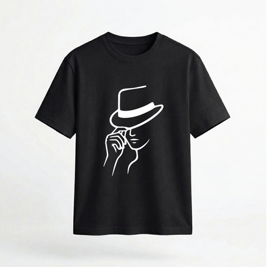 Minimalist Hat Tip Line Art Graphic 100% Cotton Unisex T-Shirt