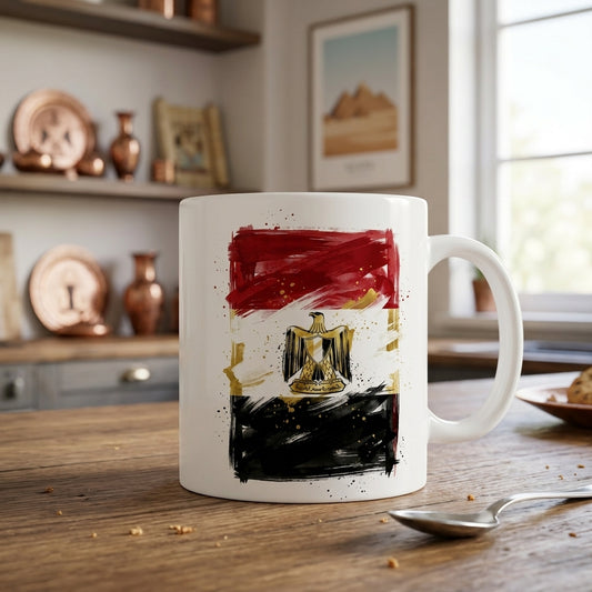 Egypt Flag 11 oz Ceramic Mug, Artistic Brushstroke Design