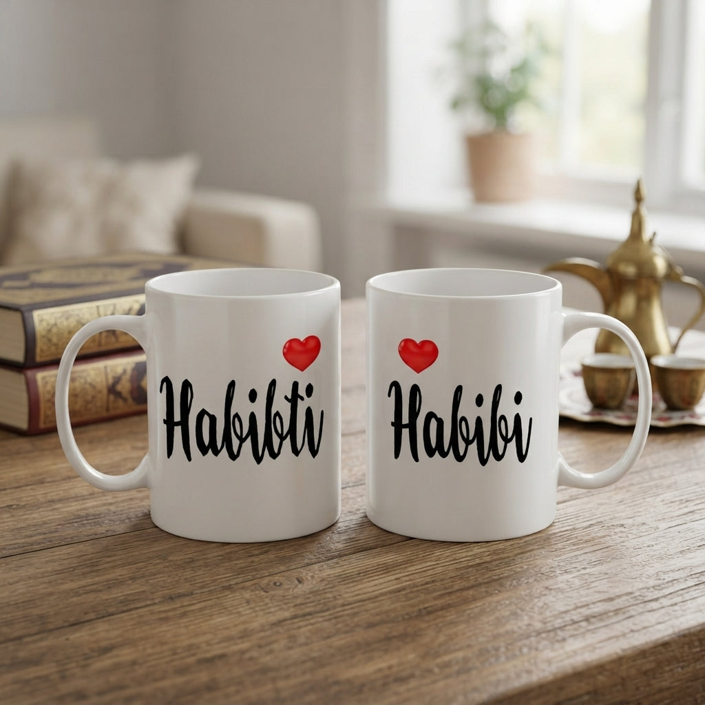 Habibi and Habibti, Two White Mugs, Arabic Mug