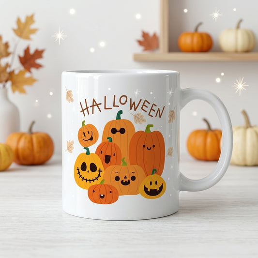 Halloween Pumpkin Theme White Ceramic Coffee Mug