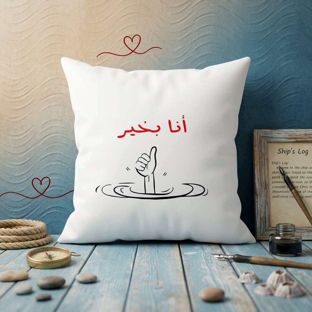 FMstyles - I'm good, Sarcastic Arabic Typography Printed White Polyester Cushion (40 x 40 cm)