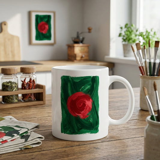 Bangladesh Flag 11 oz Ceramic Mug, Artistic Brushstroke Design