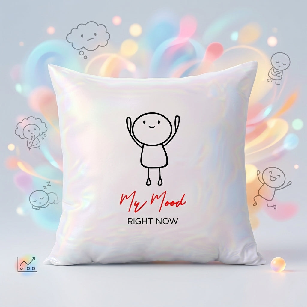 FMstyles - My Mood Right Now Happy Printed White Polyester Cushion (40 x 40 cm)