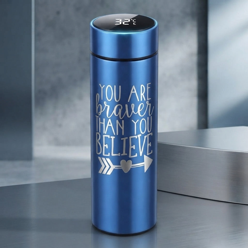 "You Are Braver Than You Believe" Engraved Smart LED Vacuum Insulated Thermos Bottle