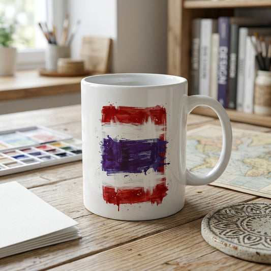 Thailand Flag 11 oz Ceramic Mug, Artistic Brushstroke Design
