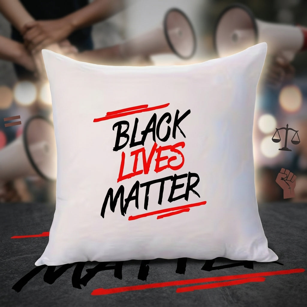 FMstyles - Black Lives Matters Quotes Printed White Polyester Cushion (40 x 40 cm)