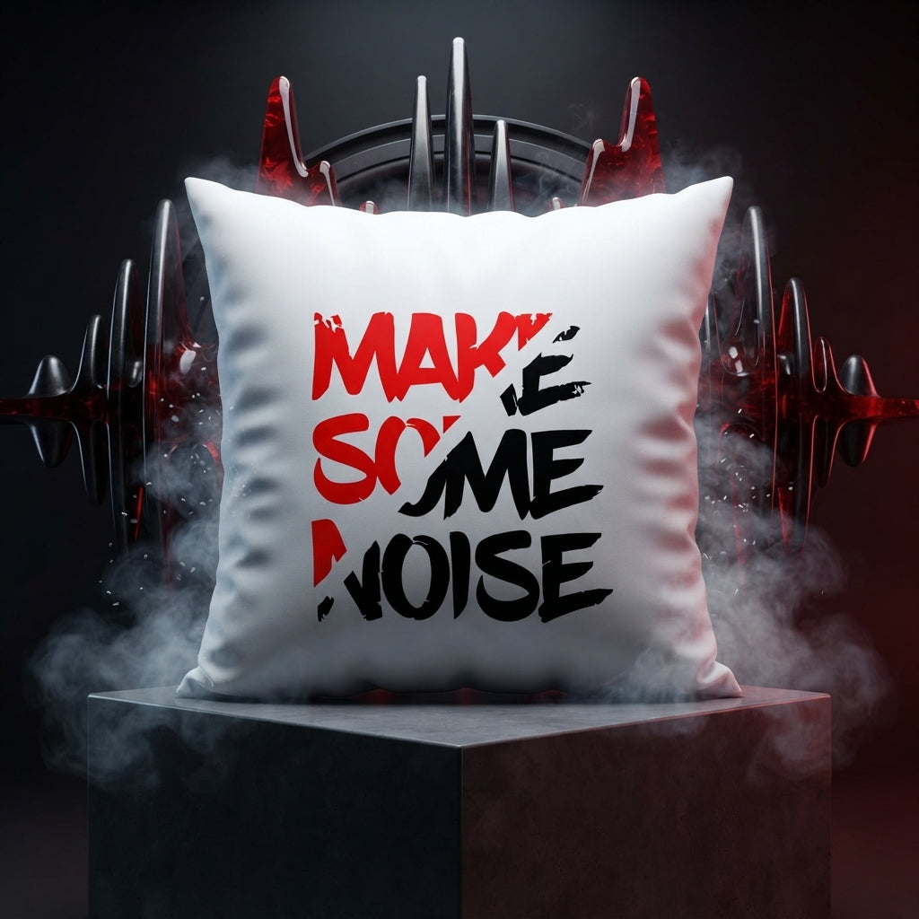 FMstyles - Make Some Noise Quote Design Printed White Polyester Cushion (40 x 40 cm)